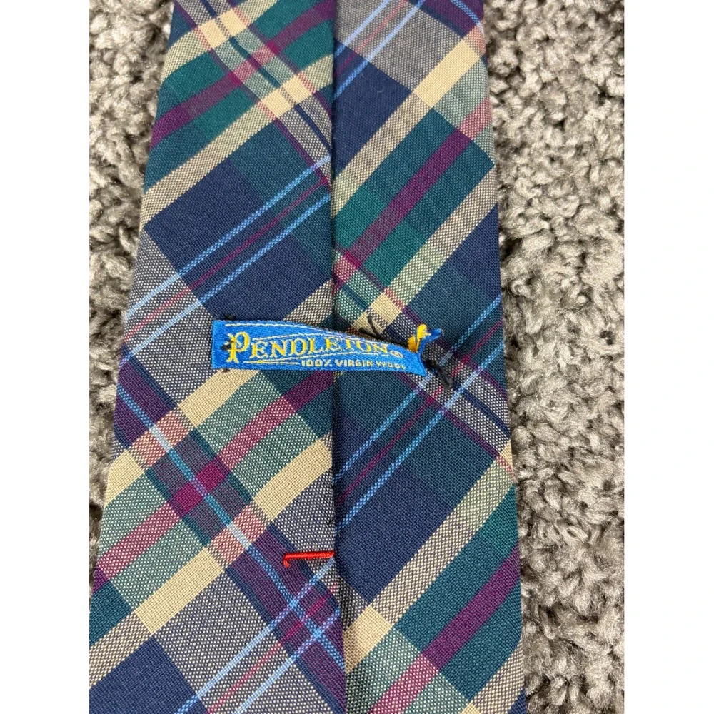 Pendleton Mens Plaid Wool Tie Navy Green Purple Tan Made in USA A219-168